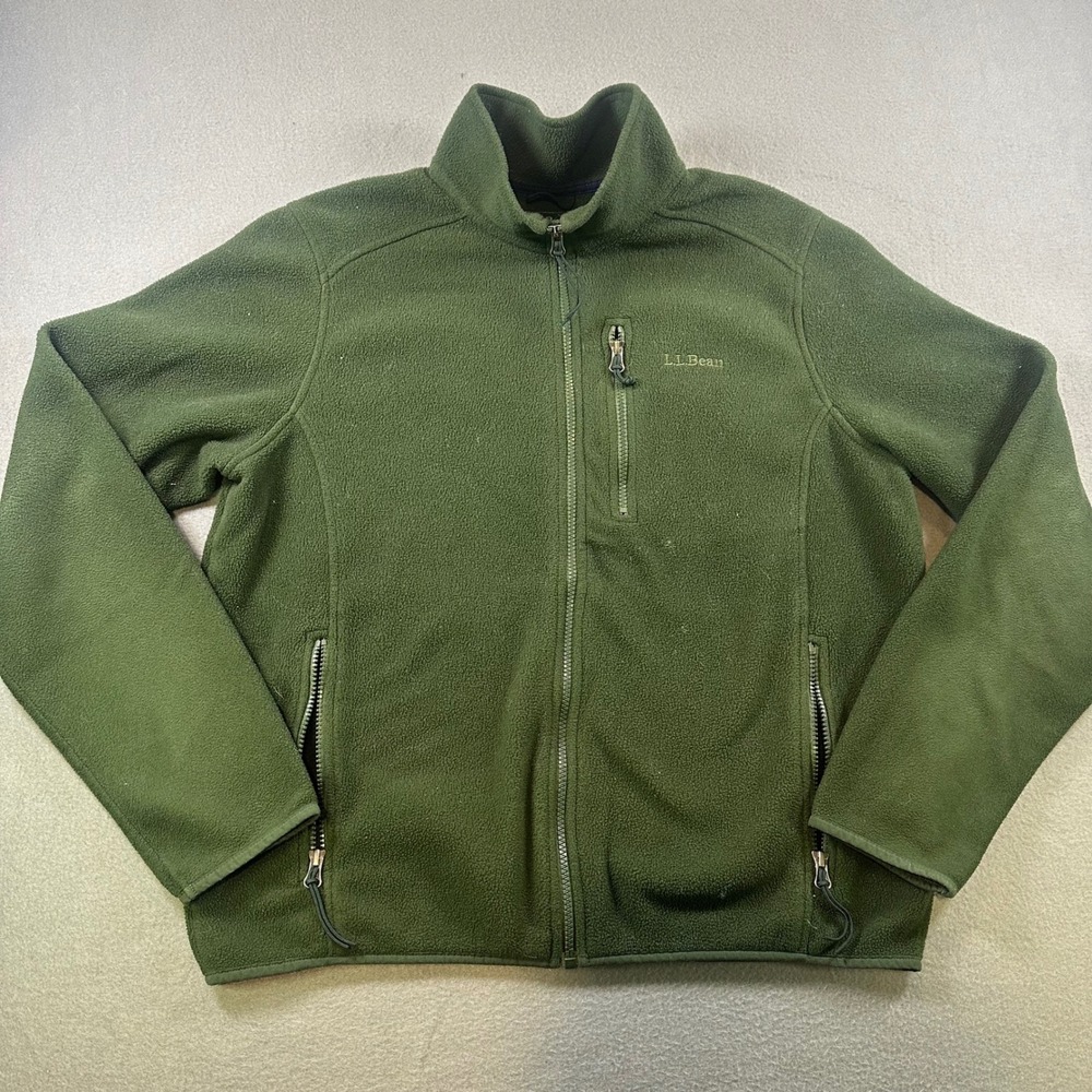 LL Bean Mens Polartec Recycled Fleece Jacket Green Full Zip 265248 Medium